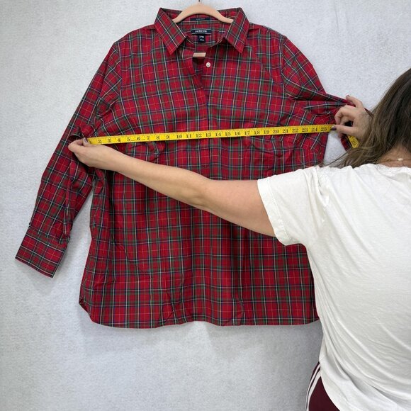 Lands' End Shirt Womens 22W Red Tartan Plaid No Iron Supima Cotton Long Sleeve - Picture 5 of 15
